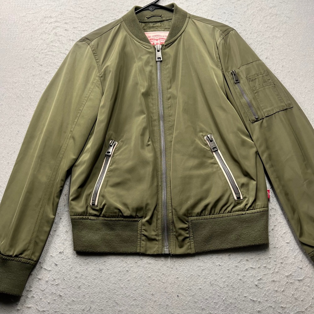 Levis Bomber Jacket Mens Small Olive Green Full Zip Flight Jacket Flyer Pilot